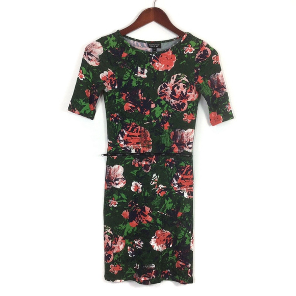 ❌SOLD❌ TOPSHOP Camo Floral Zipper Stretchy Dress - Picture 3 of 8